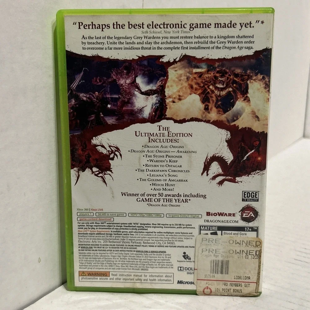Electronic Arts Dragon Age Origins Ultimate Edition Xbox 360 Manual Included DLC